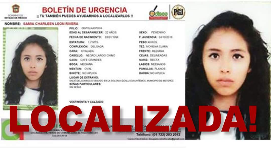 IDME_MX's tweet photo. #AlertaIDME #Desactivada Samia Charleen Rivera, 22años. #LOCALIZADA #Metepec #EdoMex Vía. @shuellasoficial https://t.co/xP3rOfAZzc