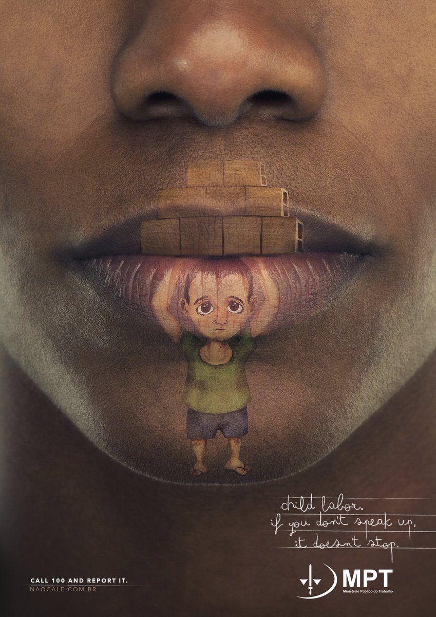 adsoftheworld's tweet photo. In Brazil, millions of children are employed in menial, labour intensive jobs. Open your mouth to stop it! https://t.co/MX1GQFLXTd https://t.co/GJMxIjr62t