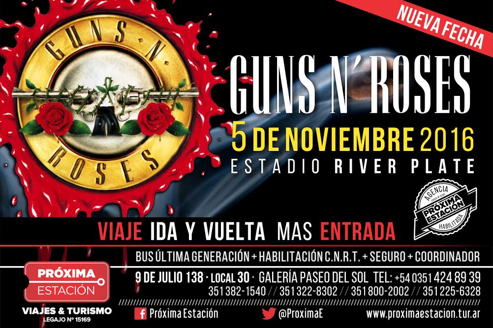 ProximaE's tweet photo. GUNS N' ROSES 
Sábado 5 de Noviembre. 
Viaje solo: $1300. 
Viaje mas entrada a campo trasero $3650. 
No te quedes sin tu lugar!!!! https://t.co/CtszYthfdR