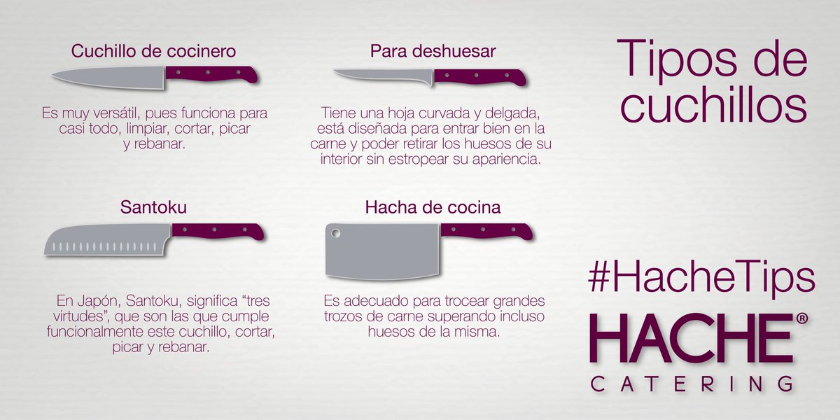 hachecatering's tweet photo. #Sabíasque existen diferentes tipos de cuchillos, conoce sus usos con los siguientes #HacheTips👐😉🔪 https://t.co/M1IgaFAZD2