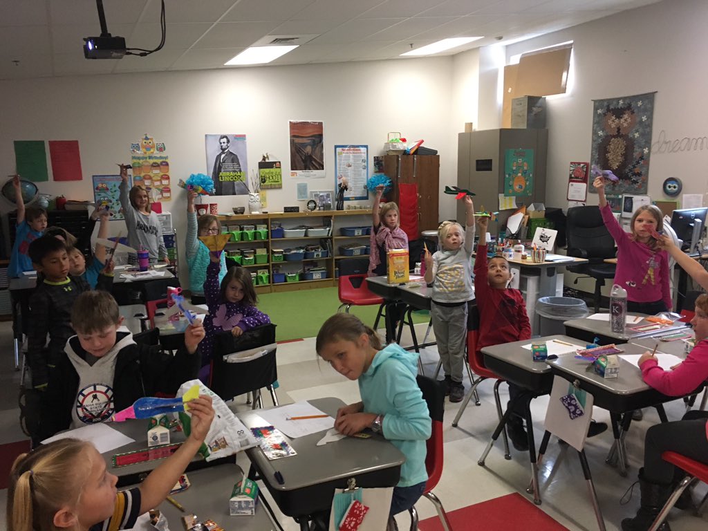 BrennerFlaten's tweet photo. Mrs. Swenson's 3rd grade class building air planes and experiencing @PLTWorg at Irle School. #HiTechLearning #BuildingSkills https://t.co/L9OVsT38DW