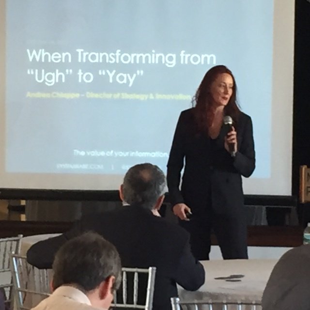 Systemware's tweet photo. Our awesome #Director of #Innovation &amp; #Strategy presenting at the @AIIMIntl #Information @ Work seminar today in #NYC! GO @ChiappeAndrea! https://t.co/izq8fN9JQC