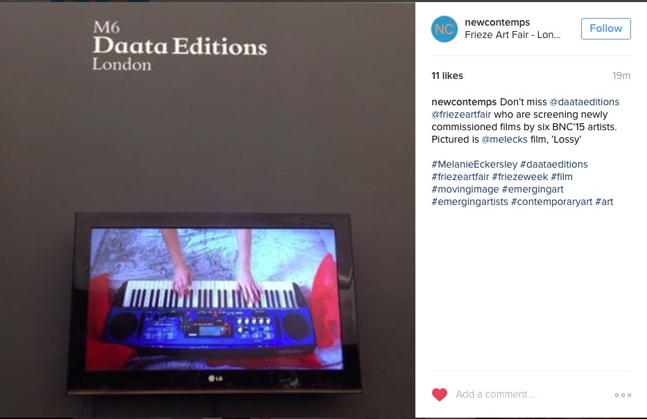 Meleckersley's tweet photo. My piece "Lossy" at @FriezeArtFair, as part of @daataeditions, chosen by @NewContemps. Tad overwhelmed!  https://t.co/xDutHoraEH https://t.co/ENKJw7XjWr