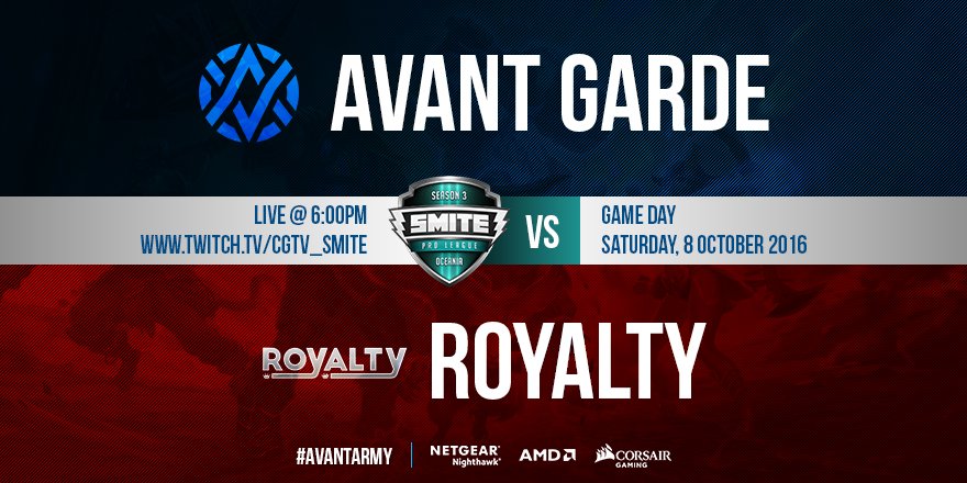 AvantGaming's tweet photo. It's game day! We take on @RLTYinc in the #SMITEOPL! 

Tune in and lend us your support at: https://t.co/imD3tVIuMw

#AVWIN https://t.co/UCHIi8j6EG