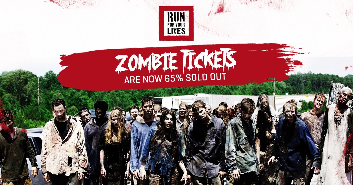 runforyourlives's tweet photo. You ALL want to be Zombies 😱😱  Our Zombies are now 65% sold out! Get your tickets before the next price increase - https://t.co/Xnw0fblLcl https://t.co/b3AvNKnsKk