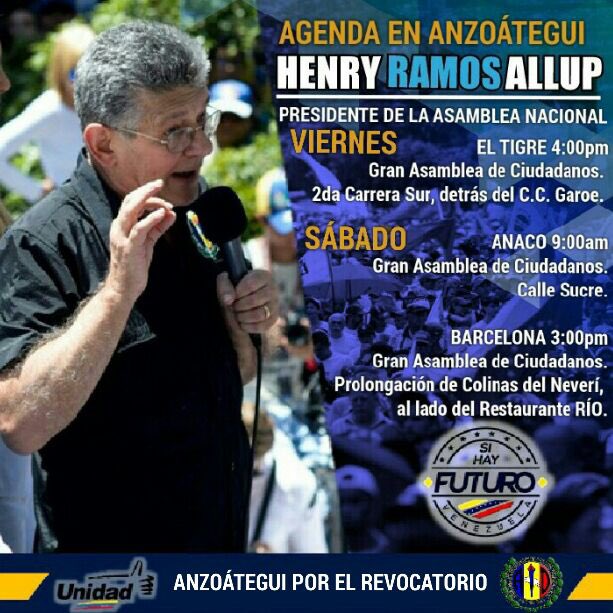 BarretoSira's tweet photo. Agenda de @hramosallup en el estado #Anzoátegui promoviendo el revocatorio. #ElTigre #Anaco #Barcelona Vamos por el 20%. https://t.co/mRY0FqFa4B