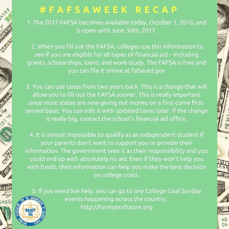 mustafaalismith's tweet photo. #FAFSAFact recap-- make sure you guys get it filled out if you haven't already. Go ahead and get that mula 🤗 https://t.co/0wKFe4kRy7