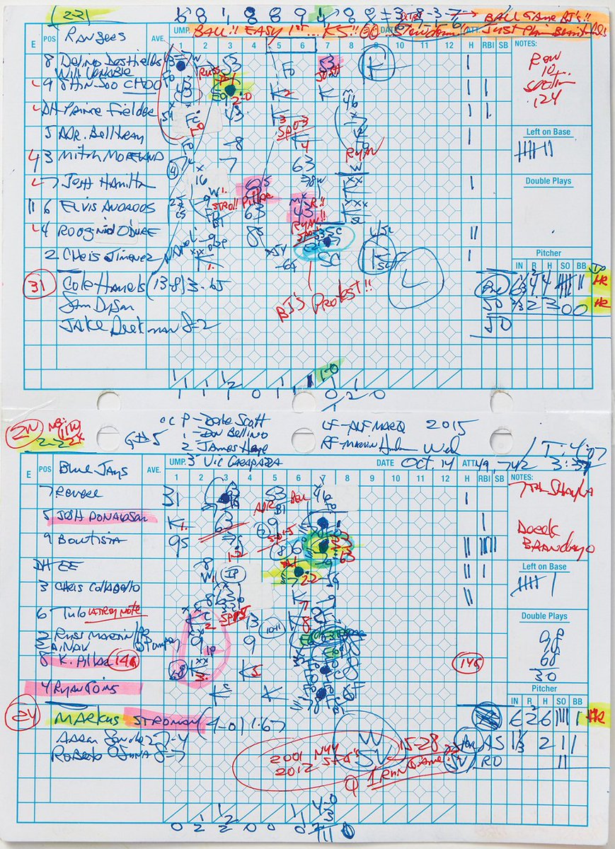 Sportsnet's tweet photo. Relive the best moments of last season's ALDS game 5 between #BlueJays and #Rangers with Jerry Howarth's score card https://t.co/yKel6EvLoK https://t.co/HYmgIGGTE1