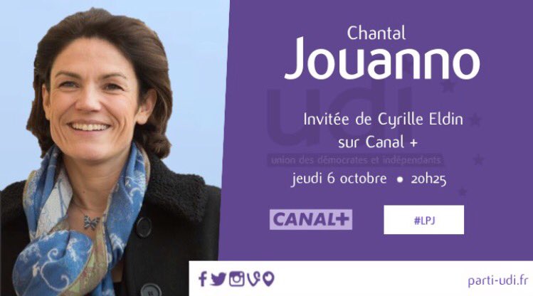 udi_35's tweet photo. [MEDIAS] Ce jeudi à partir de 20h25, @Chantal_Jouanno sera l'invitée de @cyrille_eldin dans @LPJofficiel de @canalplus | #UDI #UDI2017 https://t.co/vTBZo1Ifvg