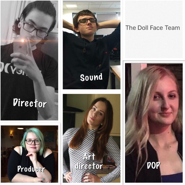 projectdollface's tweet photo. Meet the Doll Face team! Jack, Carys, Joe, Cori, Rachel and Charlotte #Studentfilm https://t.co/5ofJhM0VD8