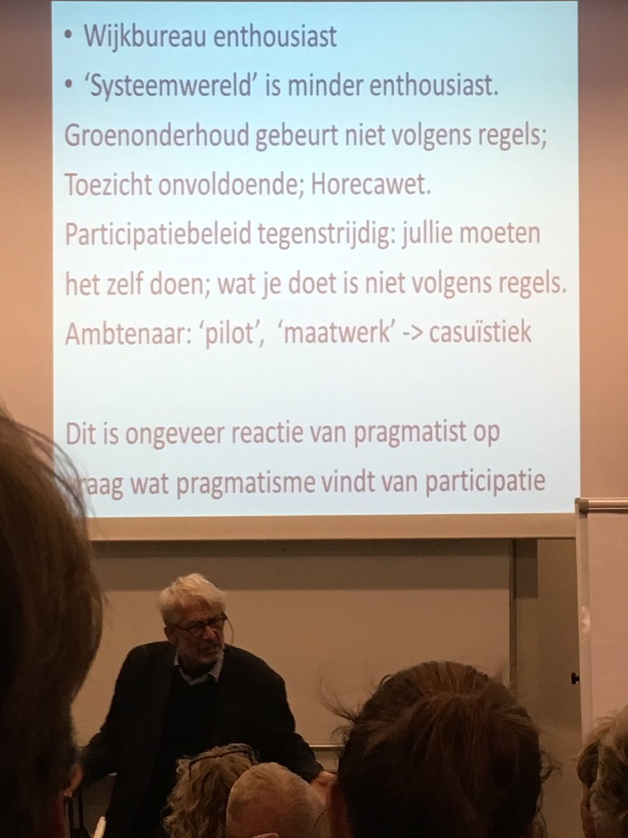 Interessante lezing over pragmatisme en participatie van @Divosa. Herkenbare knelpunten, maar hoe pakken we ze nu goed aan?