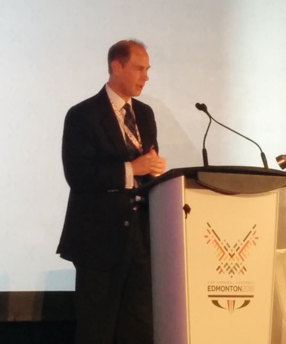 SportMatters613's tweet photo. A big thank you to the Earl of Wessex for his passionate words about the role and future of the #CommonwealthGames #CGFAssembly https://t.co/v2dc4eKXXl