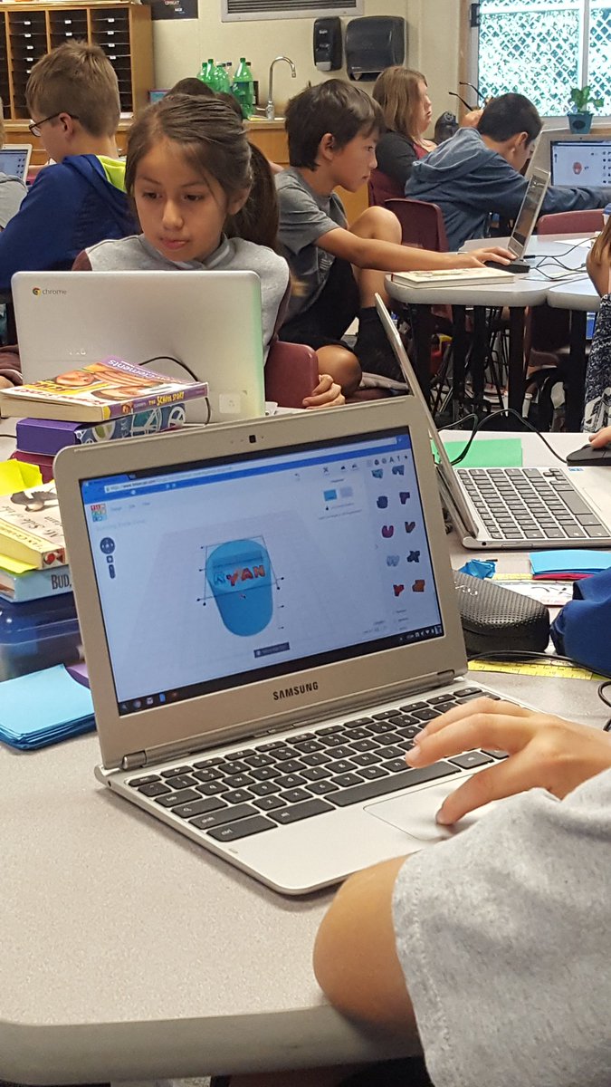 awhitakerteach's tweet photo. Using Tinkercad to create 3D pencil holders which we'll print on 3D printers! @TeachTigers https://t.co/aqgX4Ub9KL