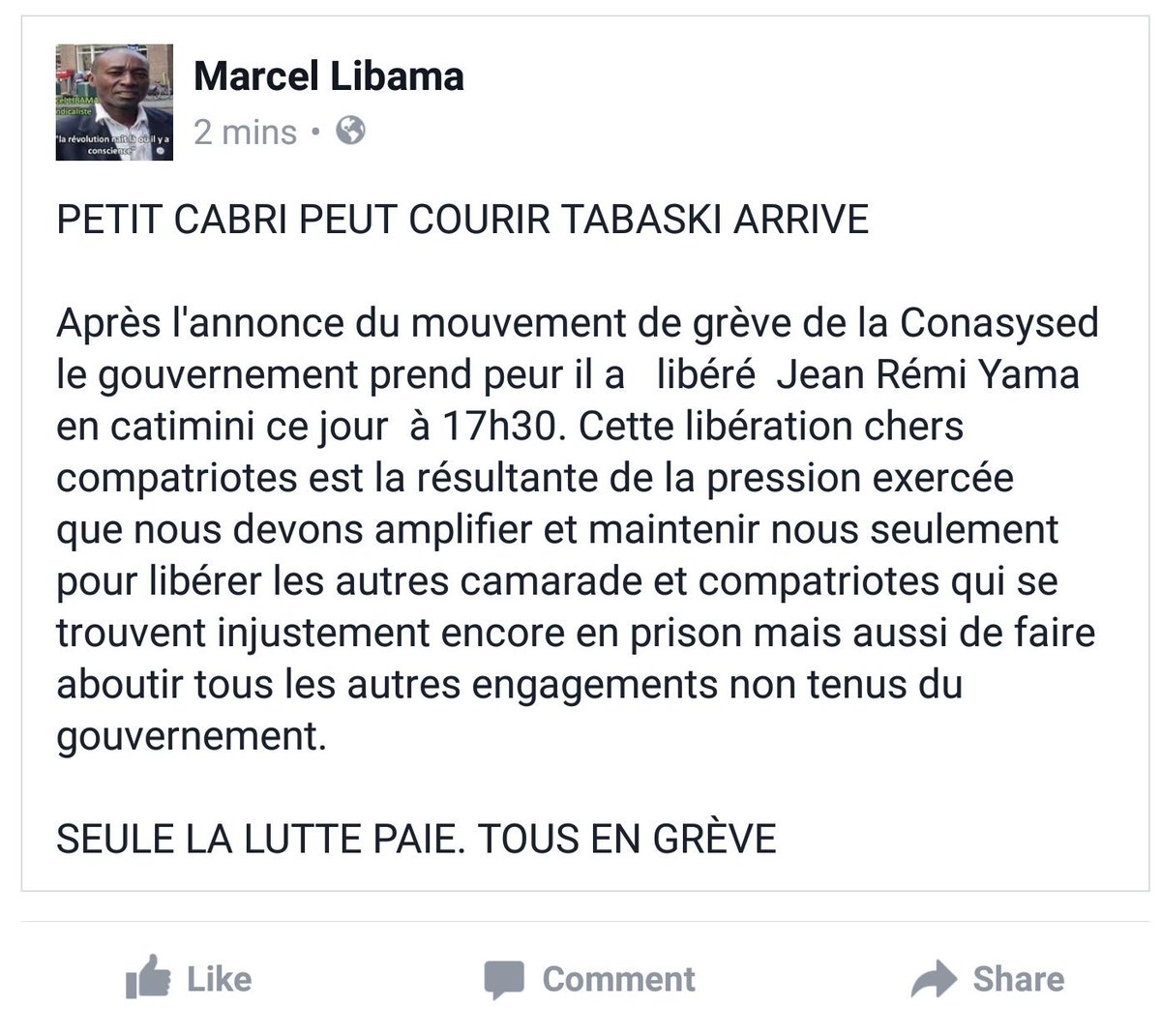 MengueMez8's tweet photo. Jean Rémy Yama a été libéré aujourd'hui... #liberezlesautres https://t.co/tIEEawMcec