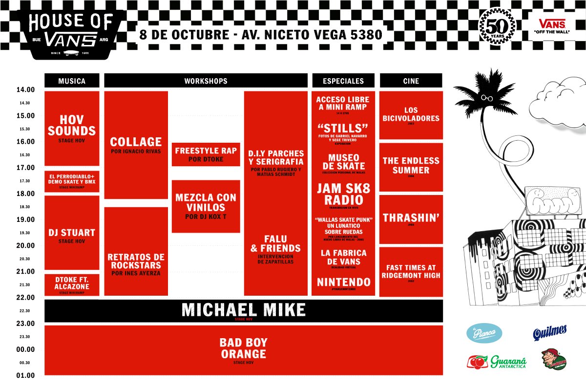 VansArgentina's tweet photo. Grilla completa con horarios para el festival en la #HouseOfVans de este sábado. https://t.co/kG5ZMw5fGh