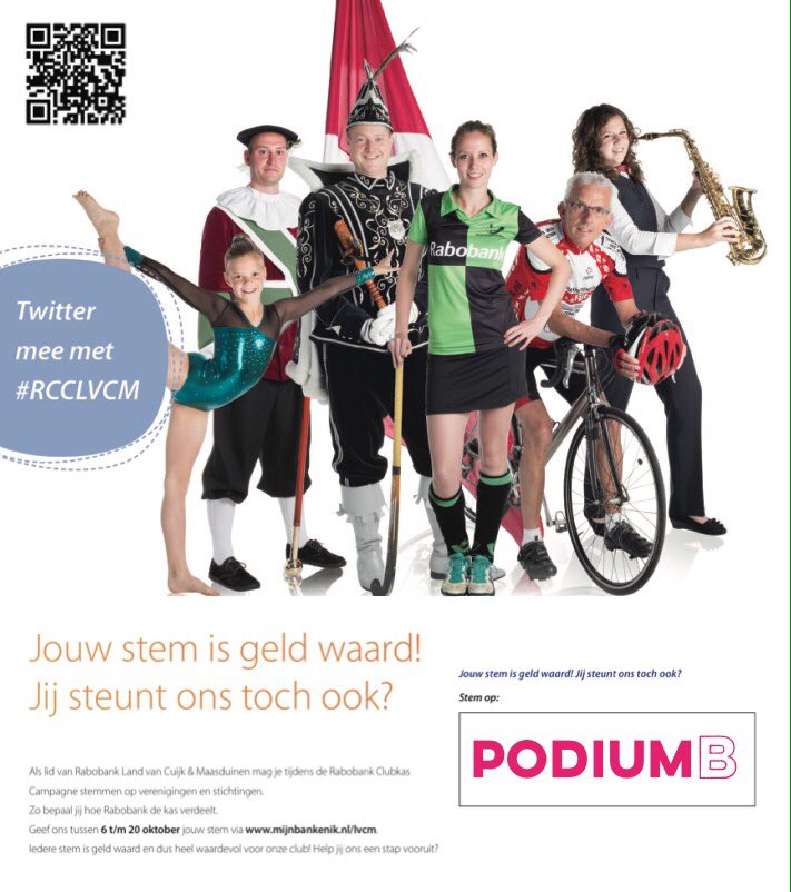 Podium_B's tweet photo. Geef je stem aan PodiumB tijdens de Rabo Clubkas Campagne. 5 november voor de 6e keer PodiumB; geen entree #cultuur &amp; #muziek voor iedereen! https://t.co/9vubogeH4F