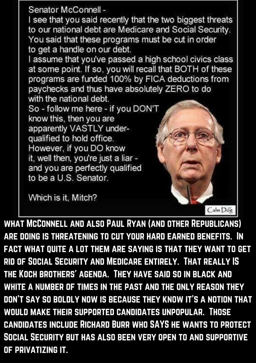 NCTWEETY70's tweet photo. SEN. BURR & OTHERS WANT TO PRIVATIZE SS OR END IT @mbarberWSOC9 @theobserver @wsoctv @WNCN @statesville @WRAL
@ABC11_WTVD #FireBurr2016 https://t.co/KY3O3dTgya