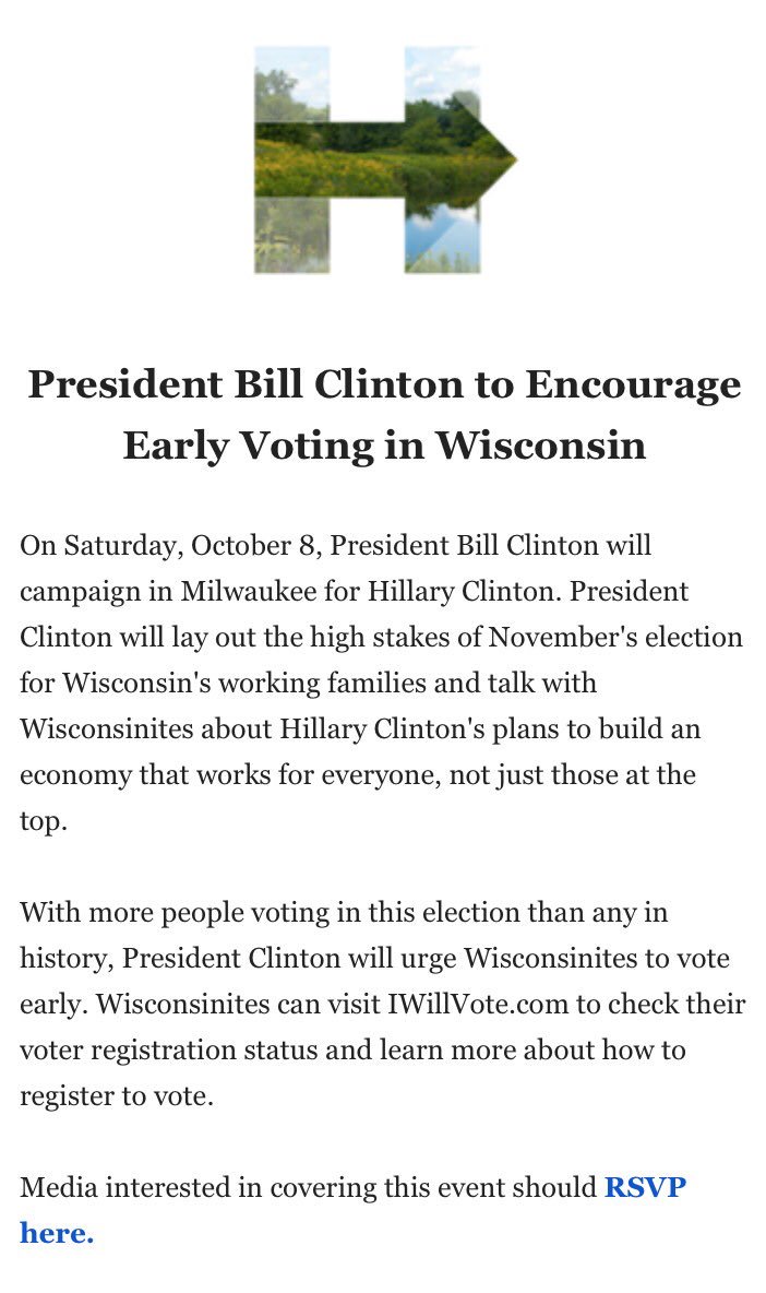 lovejoy941's tweet photo. BIG NEWS: President @billclinton is coming to Milwaukee on Saturday! Join us! #WIBackHer #WIGOTV #StrongerTogether https://t.co/JG4hbsZWTW