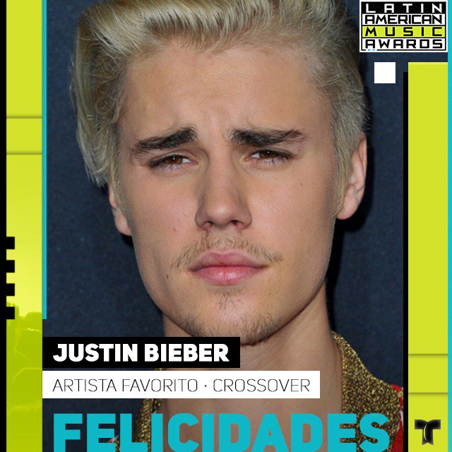 LatinAMAs's tweet photo. Congratulations! @JustinBieber is your Artista Favorito Crossover #LatinAMAs https://t.co/2GQ6Awv06L