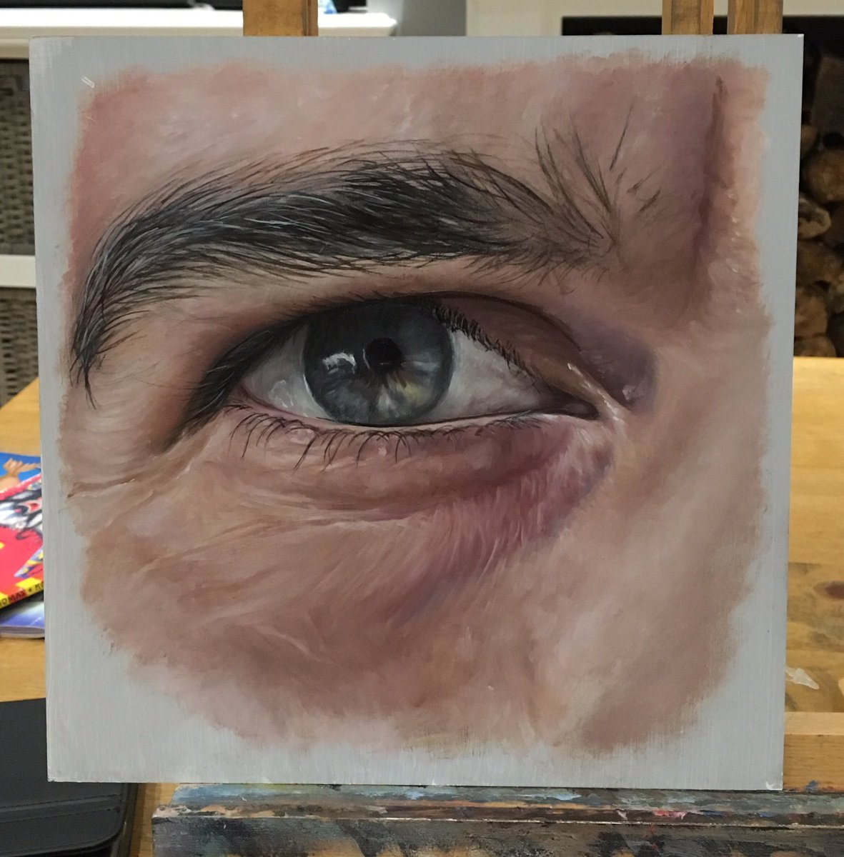 mahon_james's tweet photo. Screw you face hair. ( not fun ) nearly there though. #oil #oilpainting #eye #paint #rosemarybrushes #parallelpalette #preston #lancashire https://t.co/fXgkktsf97