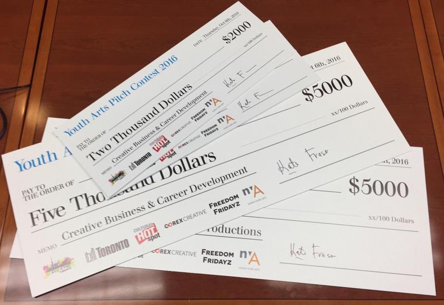 ArtReachToronto's tweet photo. Cheques for tonights pitch contest are ready! ArtReach's 9th Annual Pitch Contest begins at 7 @ TO Centre for the Arts- see you there! https://t.co/4yp7AaEthE