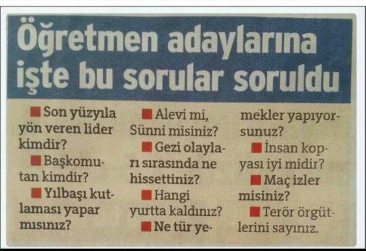 Öğretmen adaylarına sorulan sorulara bakın
Öğretmen mi alıyoruz yoksa akp teşkilatına adam mı alıyoruz