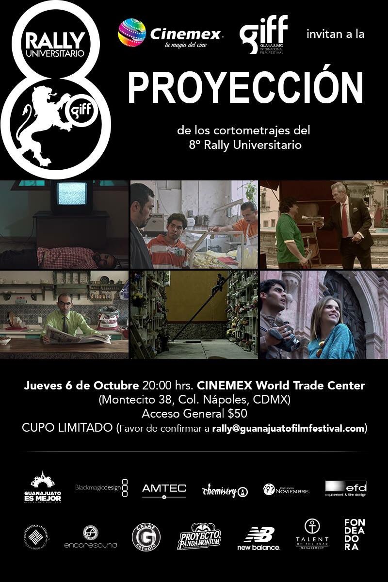 RallyGIFF's tweet photo. HOY es la premier de Rally en CDMX con presencia de realizadores, actores y bandas 20hrs Cinemex WTC ¡Única función! https://t.co/IeAhM0Ker3