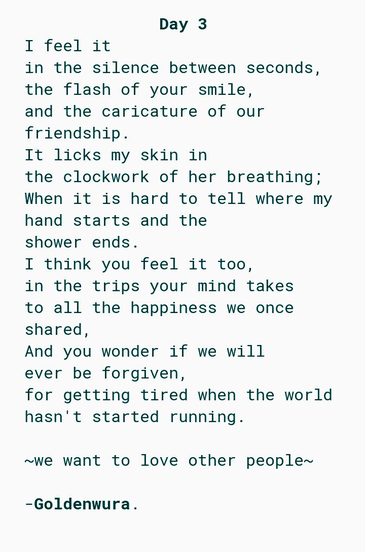 goldenwura's tweet photo. #BreakingTheBlock #30DaysWritersChallenge. Day 3. โบ
#NationalPoetryDay https://t.co/mZkYdOgRtq