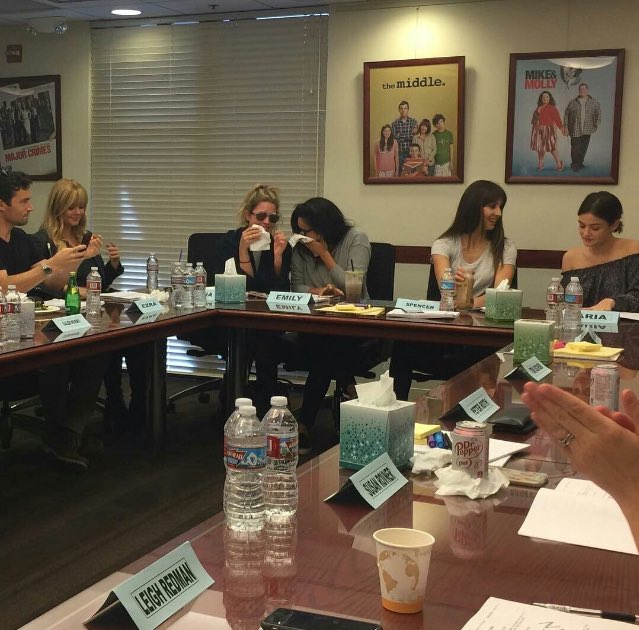 pll4eve's tweet photo. I can't believe today was the last PLL Table read ever!!! 😭😭😭 I'm so sad!! PLL is ending and I'm so not ready!! 😭😭😭 #PLL https://t.co/mUIhIGulCW