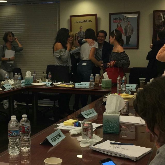 pll4eve's tweet photo. I can't believe today was the last PLL Table read ever!!! 😭😭😭 I'm so sad!! PLL is ending and I'm so not ready!! 😭😭😭 #PLL https://t.co/mUIhIGulCW