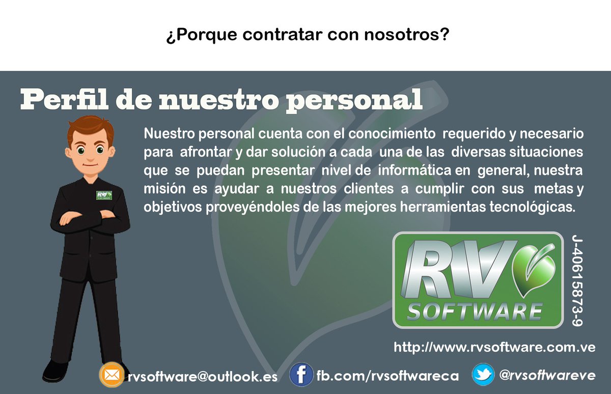 RVSoftwareVE's tweet image. El perfil de nuestro personal es lo que necesita su organización. #rvsoftware #informatica