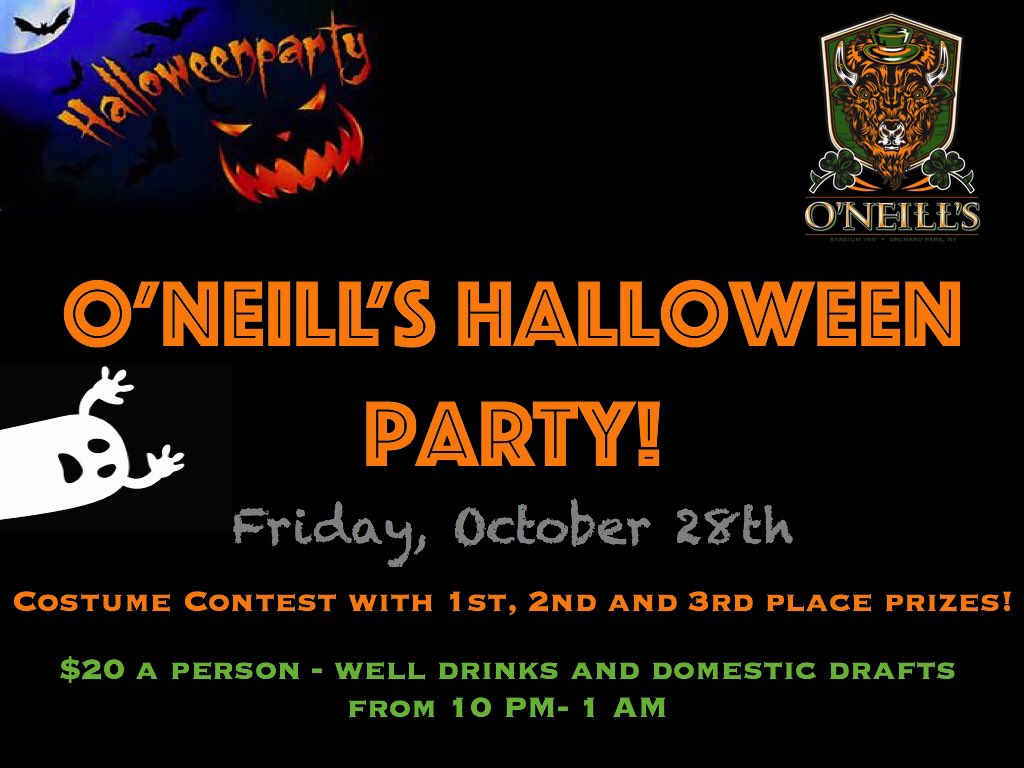 ONeillsStadiumI's tweet photo. O'Neills Halloween Party is October 28th! $20 a person for well drinks and domestic drafts and a costume contest!🎃👻🍺 https://t.co/qEzkCXl5p1