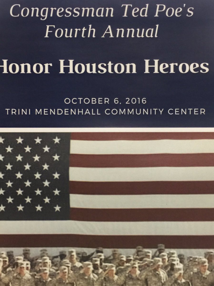 iHeartHouston_'s tweet photo. @JudgeTedPoe HONOR HOUSTON HEROES 4th Annual at Trini Mendenhall CommunityCenter 1414 Wirt Rd THANK YOU, Ted! https://t.co/OMGQxl9M86