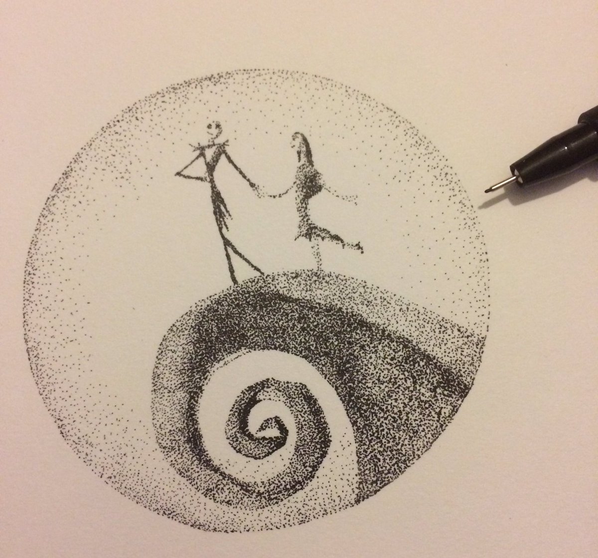 SGriphix's tweet photo. TIL this style is called #stippling #inktober #nightmarebeforechristmas #jacktheskeleton #fabercastell #graphicdesign #illustration https://t.co/loi0gAuAKp