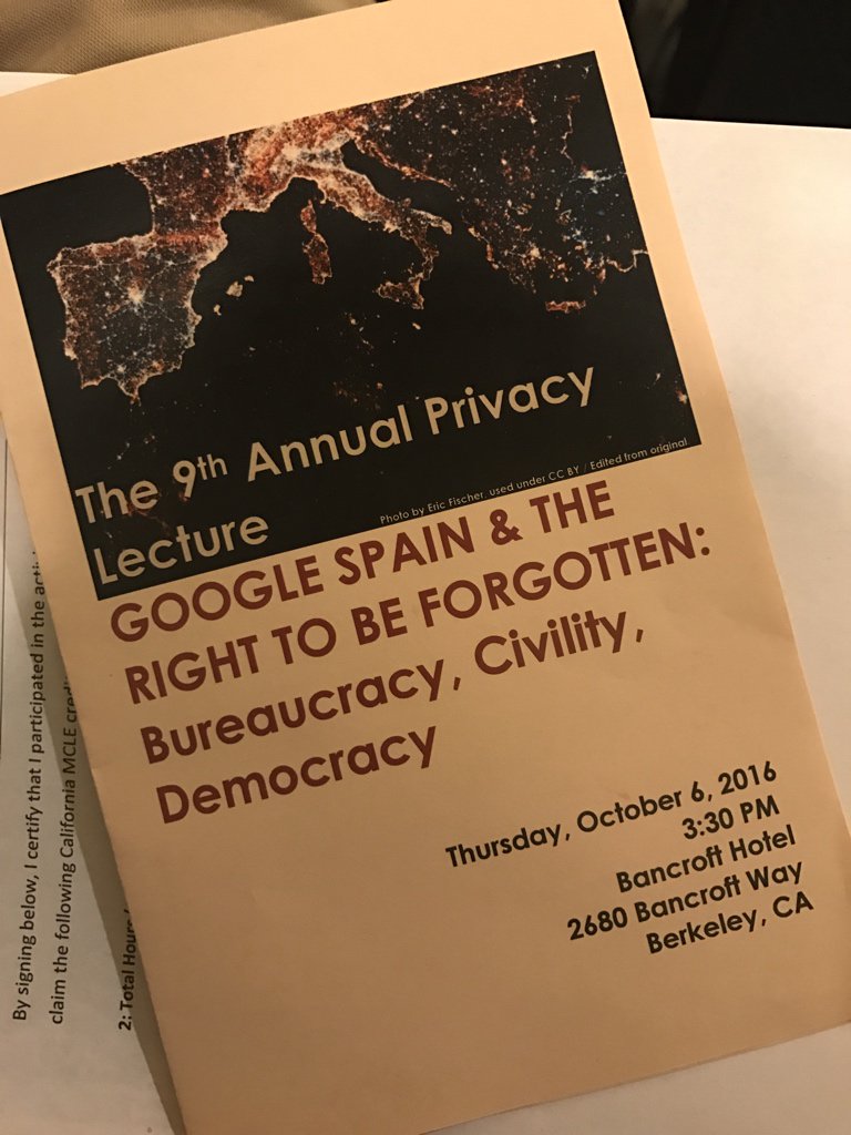 Matt_Cagle's tweet photo. Enjoying Berkeley Lawโs live simulation of the right to be forgotten ๐ @BerkeleyLawBCLT #privacylecture https://t.co/4UF3OTMtYo