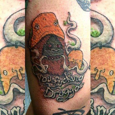 sassythedrugo's tweet photo. Look its fuckin druggo me #sassy #sassyfoods #drugs #chooma #high #tattoo #art https://t.co/RKBjwc8Kty