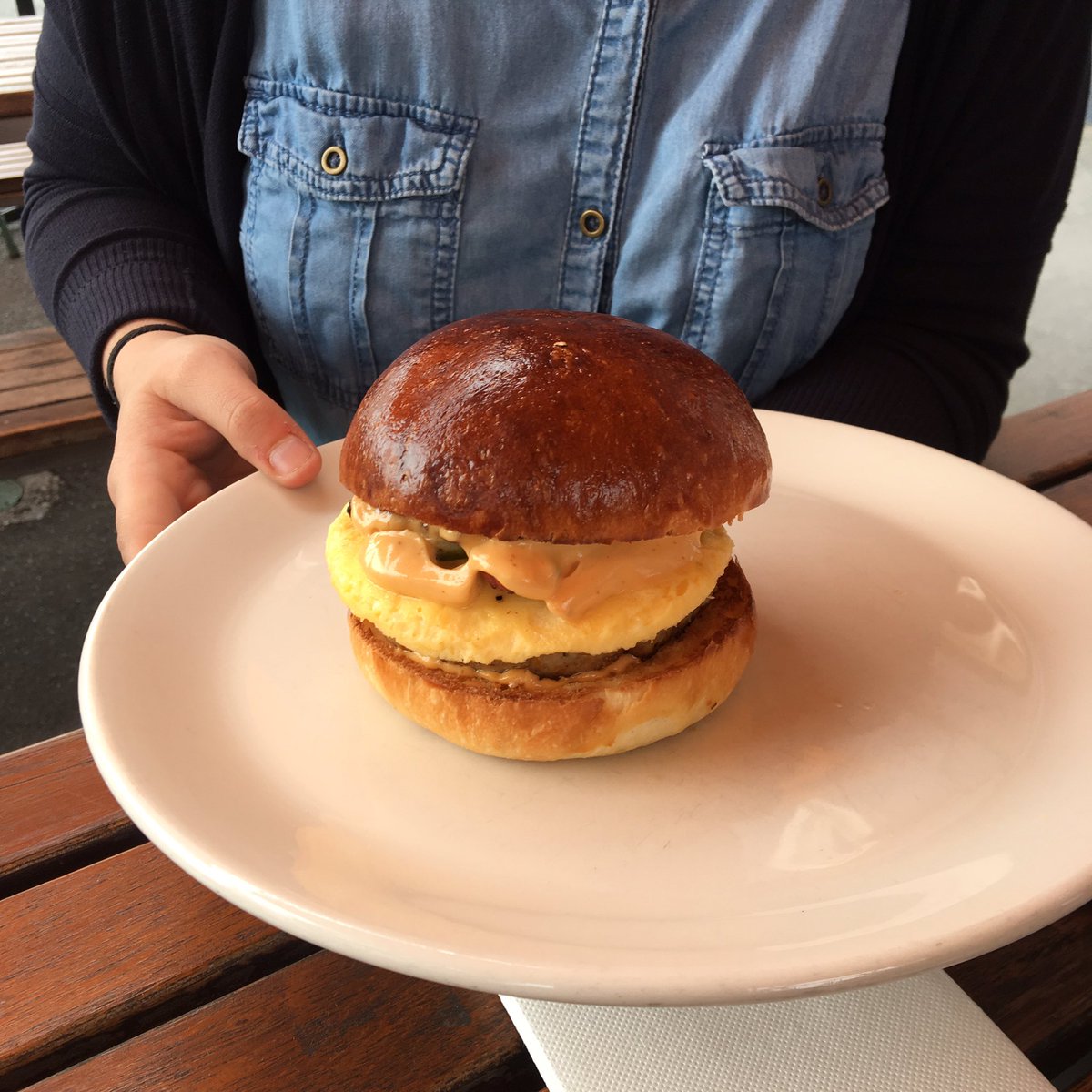 CHEZDREcafe's tweet photo. We're trialling some new recipes for our summer menu, we think this pork burger could be a winner!  #chezdre https://t.co/HfGYw93jT0
