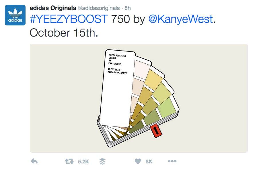Adidas confirms Yeezy Boost 750 release date for October 15th.