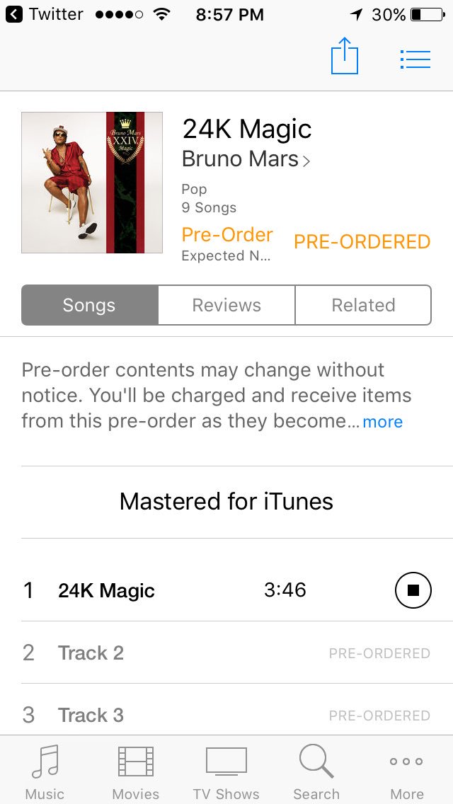 BMW1002's tweet photo. @BrunoMars @iTunes #24KMagic ๐ฅ๐ฅ๐ฅ๐ฅ #preorderedalready https://t.co/PddAgSDVdU