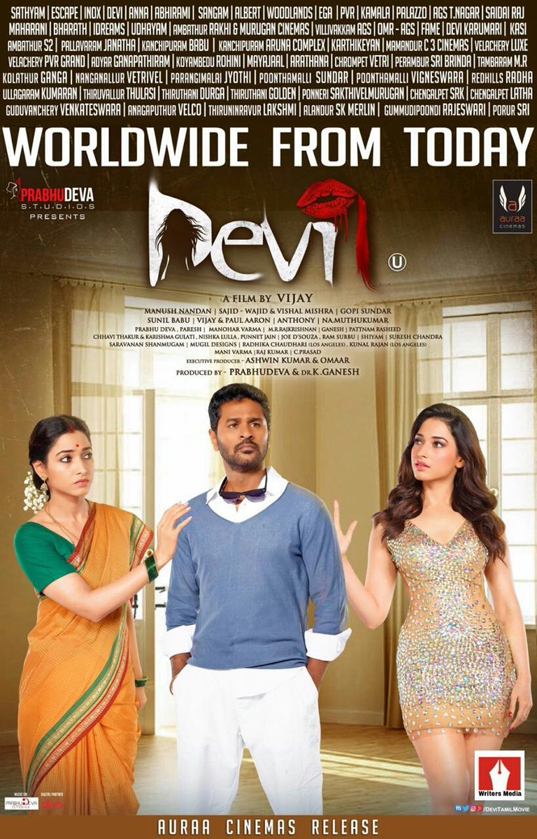 TeamTamannaahFC's tweet photo. #Devi(L) WW from today Hearty wishes to team @devitamilmovie @PDdancing @tamannaahspeaks #DeviFromToday @shiyamjack https://t.co/NWxebbe0Pn