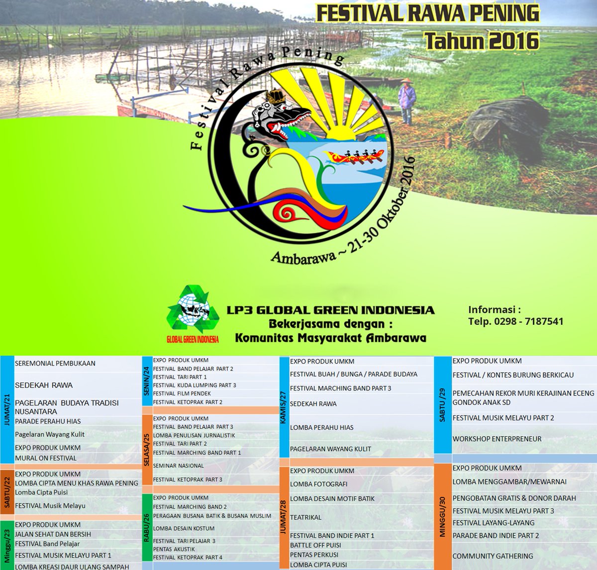 #EventJateng FESTIVAL RAWA PENING | 21-30 Oktober 2016 | Rawa Pening - Ambarawa - Kab. Semarang | Info : 0298-7187541 #JatengGayeng
