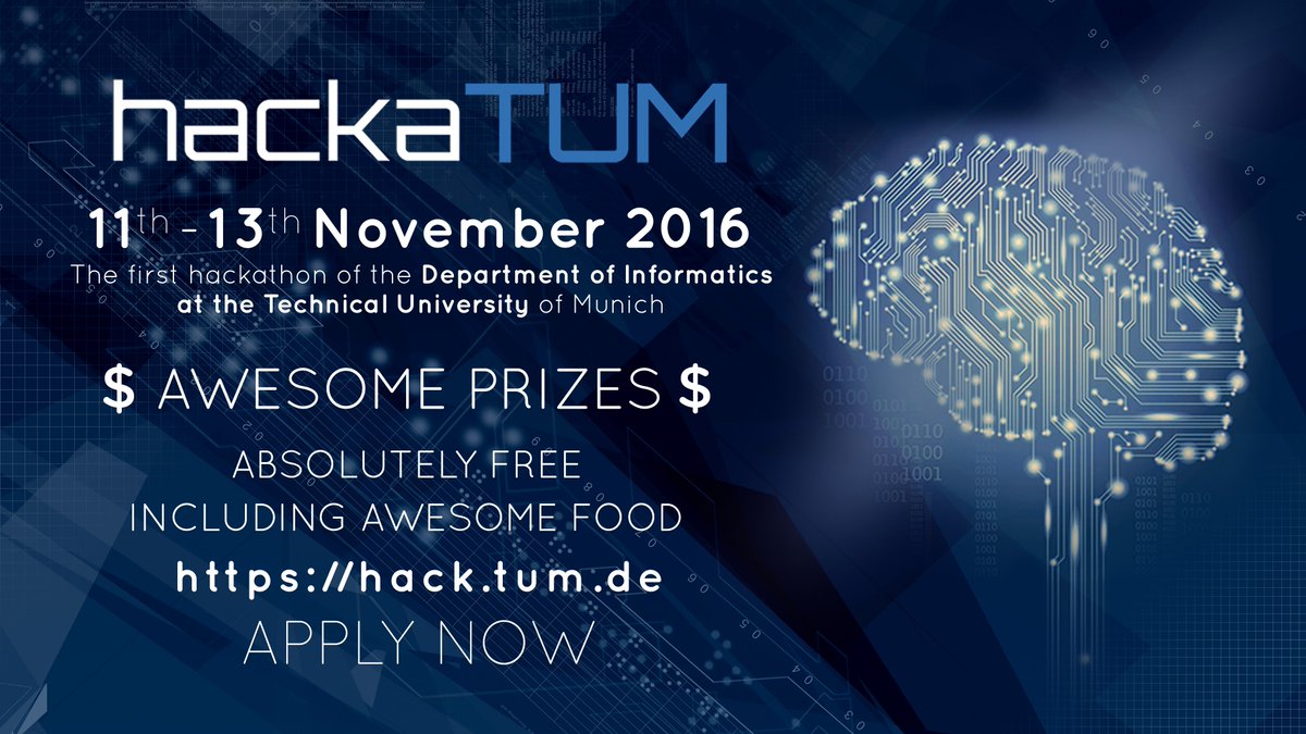 hackatum's tweet image. Save the date! From 11th to 13th November the first official TUM hackathon takes place. Delicious food. Strong partners. Prizes worth *k€