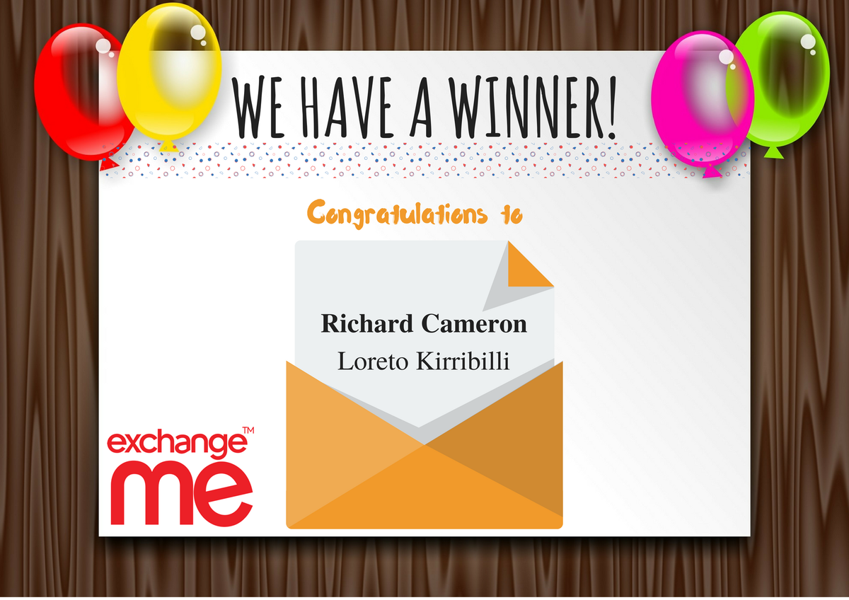 ExchangeMe_Oz's tweet photo. Congratulations to Richard Cameron @rcameron17 - you've won! Thanks for visiting us at #HTAA16. Please email carina@exchangeme.com.au https://t.co/fsFDumjXDC