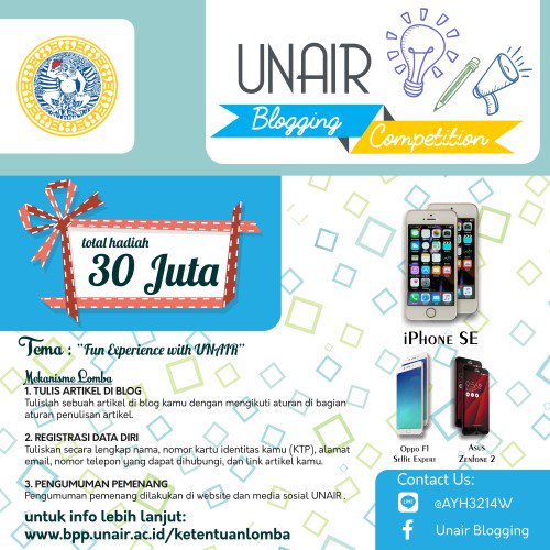 eventsurabaya's tweet photo. UNAIR BLOGGING COMPETITION 2016 | Pendaftaran dan pengiriman post: s/d 22 Desember 2016 | More Info: 082219325974 https://t.co/QPfIS7VHGT