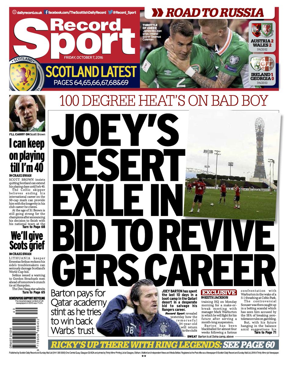 The Daily Record on Twitter "Here's Friday's Record_Sport back page 