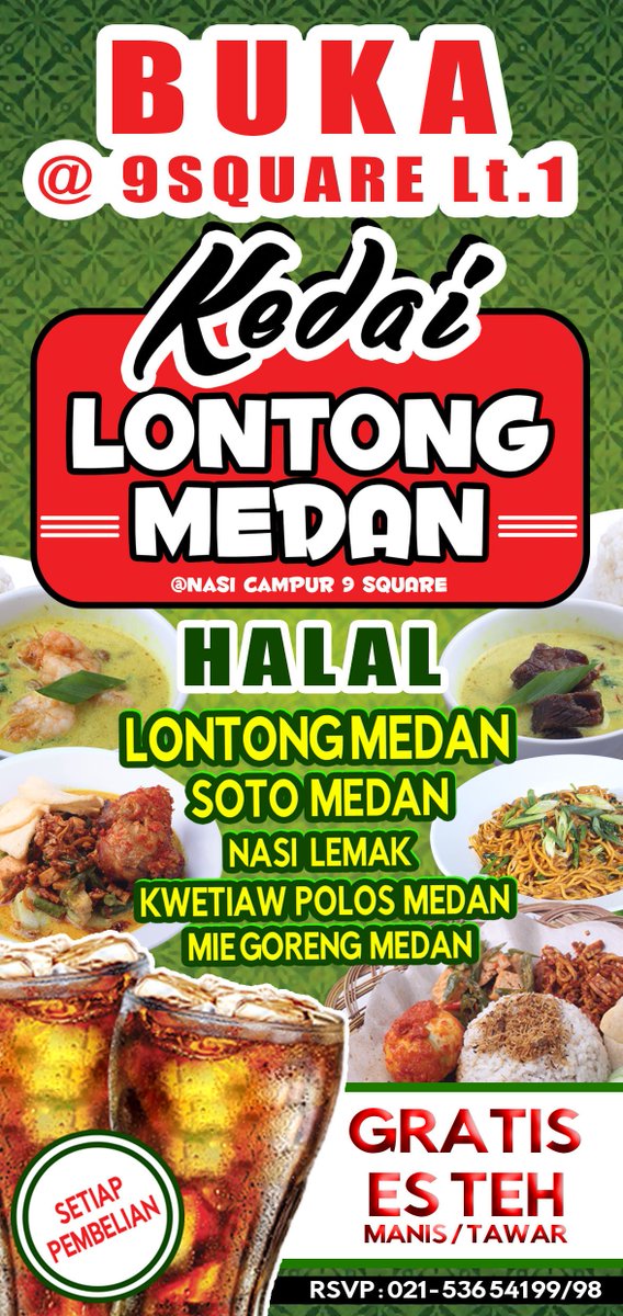 SHOFT OPENING kedai Lontong medan disc 20% sampai 31 november + free es teh manis loh hanya di 9square Resto. jalan cakra n0.7