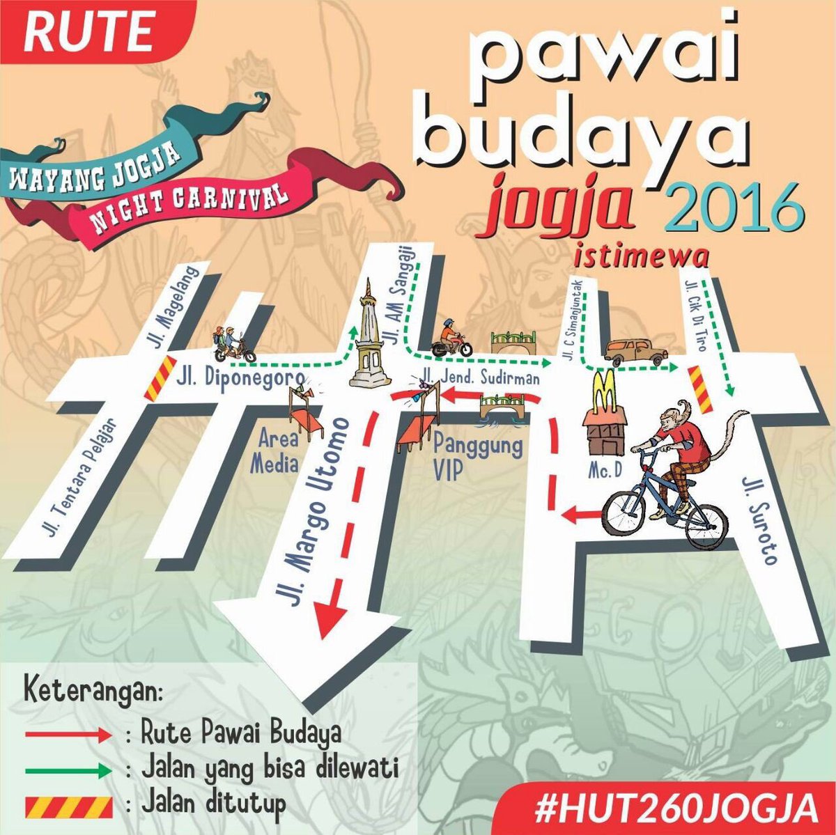 infojogja's tweet photo. #HUT260Jogja | Pawai Budaya "Wayang Jogja Night Carnival", HARI INI 7 Okt'16 18.30, Rute: Jl Jend Sudirman - Tugu - Margo Utomo/Mangkubumi https://t.co/8lrsn5rGb0