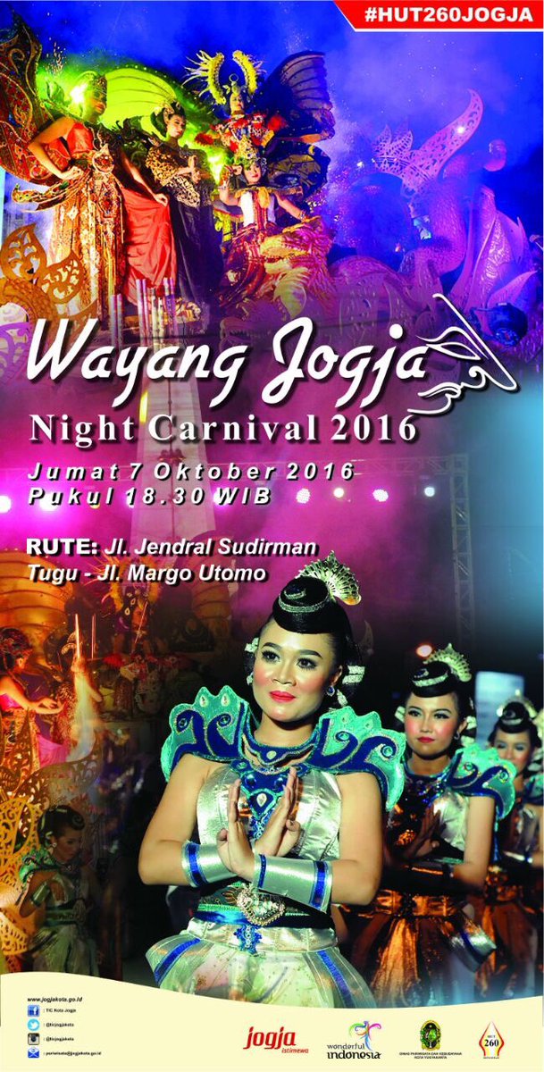 infojogja's tweet photo. #HUT260Jogja | Pawai Budaya "Wayang Jogja Night Carnival", HARI INI 7 Okt'16 18.30, Rute: Jl Jend Sudirman - Tugu - Margo Utomo/Mangkubumi https://t.co/8lrsn5rGb0