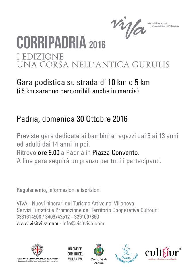 visitviva's tweet photo. “CORRi PADRIA – Una corsa nell’antica Gurulis Vetus”
Gara podistica di corsa su strada - I edizione
PADRIA(SS) - DOMENICA 30 OTTOBRE 2016 https://t.co/1oZ8z54wfn