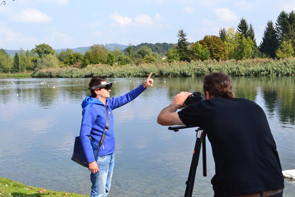 IbvSolutions's tweet photo. #HoloLens in action during our #CollaBoard #video shoot in #Zurich #NUI #morepersonalcomputing #virtualreality https://t.co/2Y1Kq9lHXh